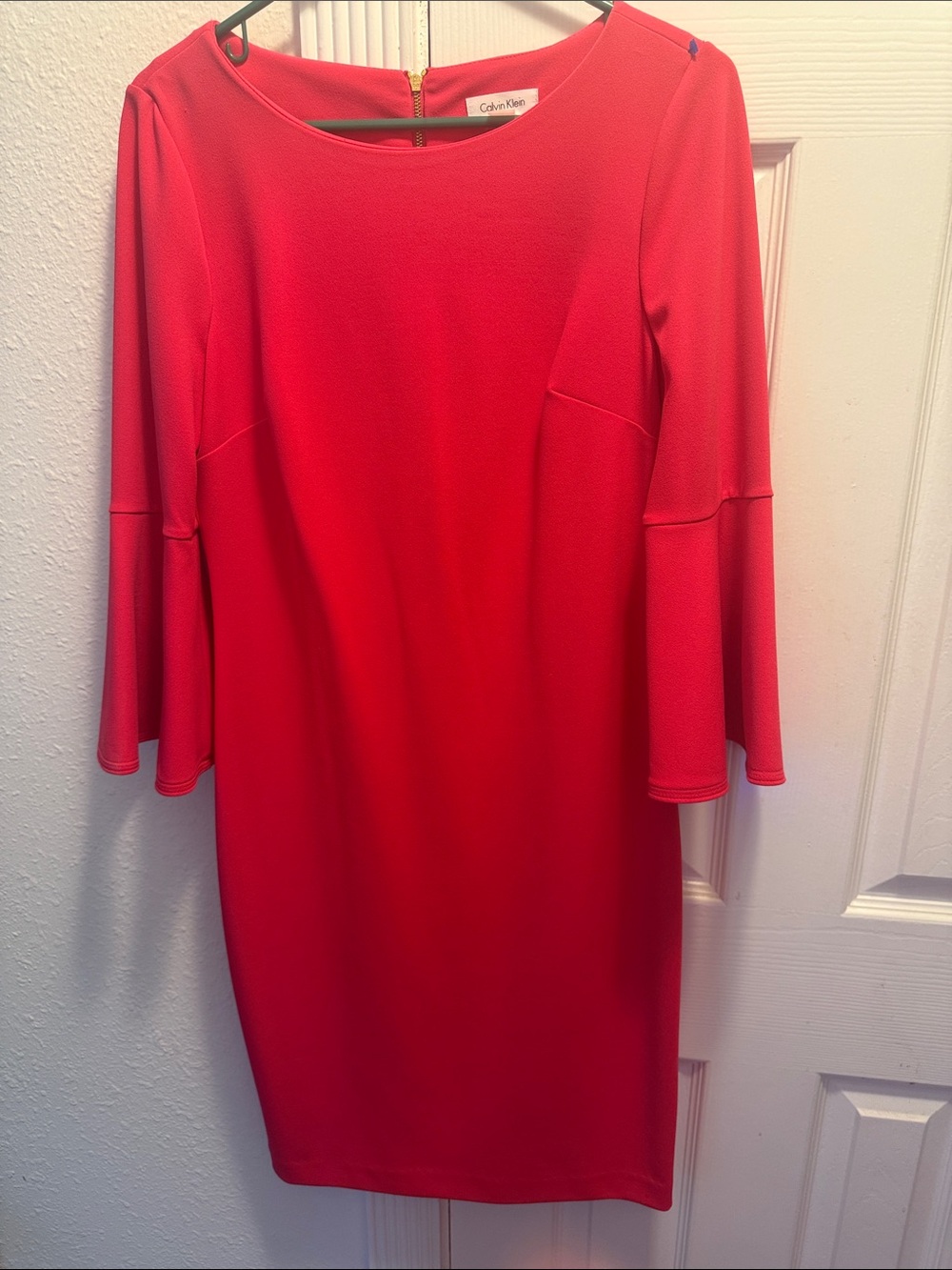 Calvin Klein Hot Pink Asymmetrical Bell-Sleeve Sheath Dress